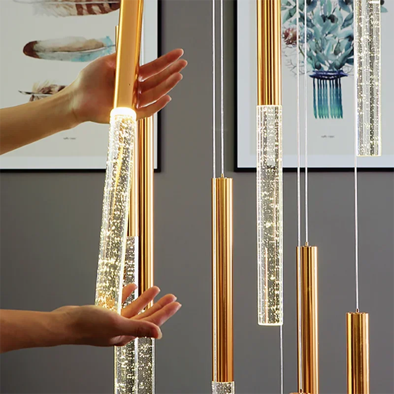 Crystal Gold Chandelier for Living Room Staircase Kitchen - Modern Nordic Design