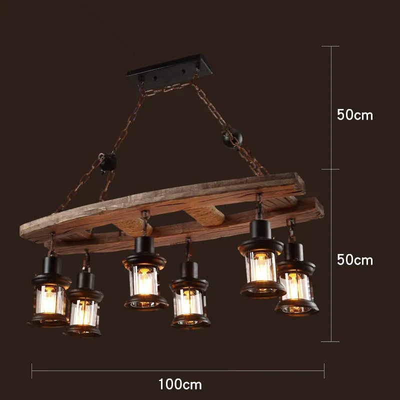 Retro Wood E27 LED Ceiling Chandelier - Industrial Vintage Pendant Lights