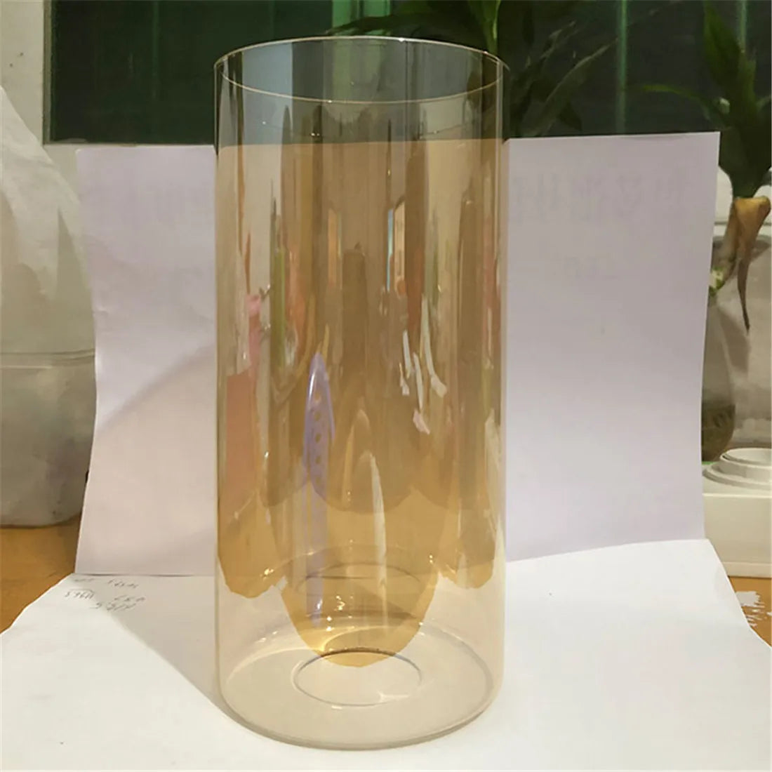 Tea Color Glass Lamp Shade for Chandelier, D10xH20cm, Cylinder Shape