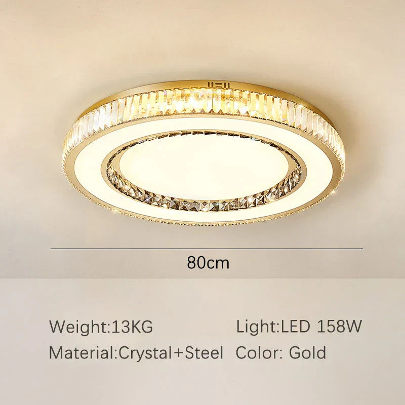 Gold Crystal Ceiling Lamp Double Layer Modern Chandelier Led Glossy Bedroom Decor