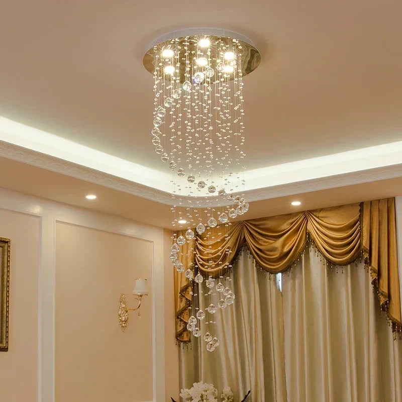 K9 Crystal Chandelier: Luxury Villa Double Staircase Living Room LED Light