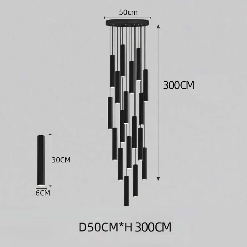 Black LED Crystal Staircase Chandelier: Modern Nordic Design, Creative Island Hanging Lamp