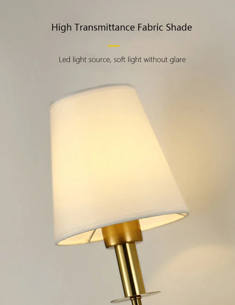 Black Brass Fabric Shade LED Wall Sconce for Bedroom & Mirror Decor