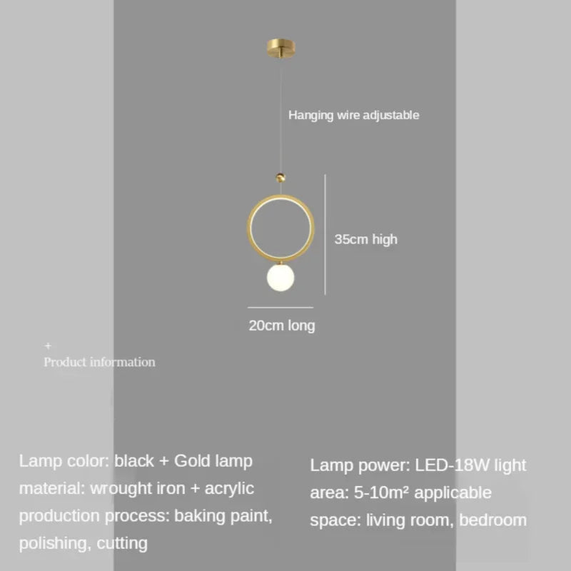 Gold Ring LED Pendant Light for Living Bedroom Kitchen Island Decor