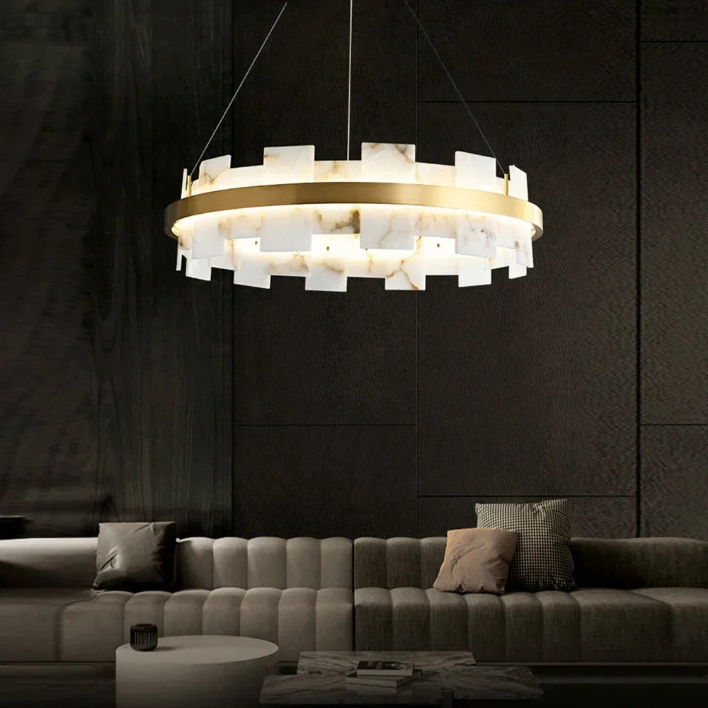 LED Marble Chandelier: Modern Lighting for Living Room, Bedroom, or Restaurant.