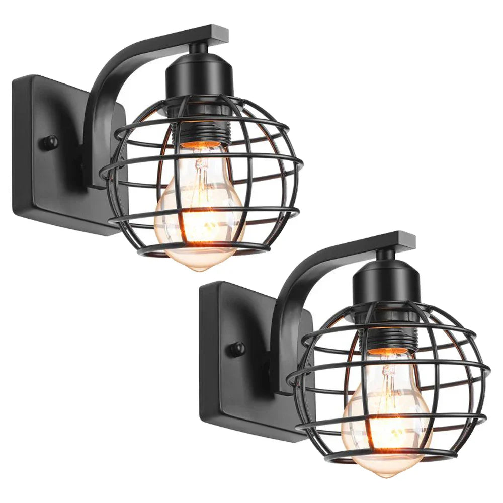 Industrial Vintage LED Wall Light Iron Cage Sconce Indoor Lighting