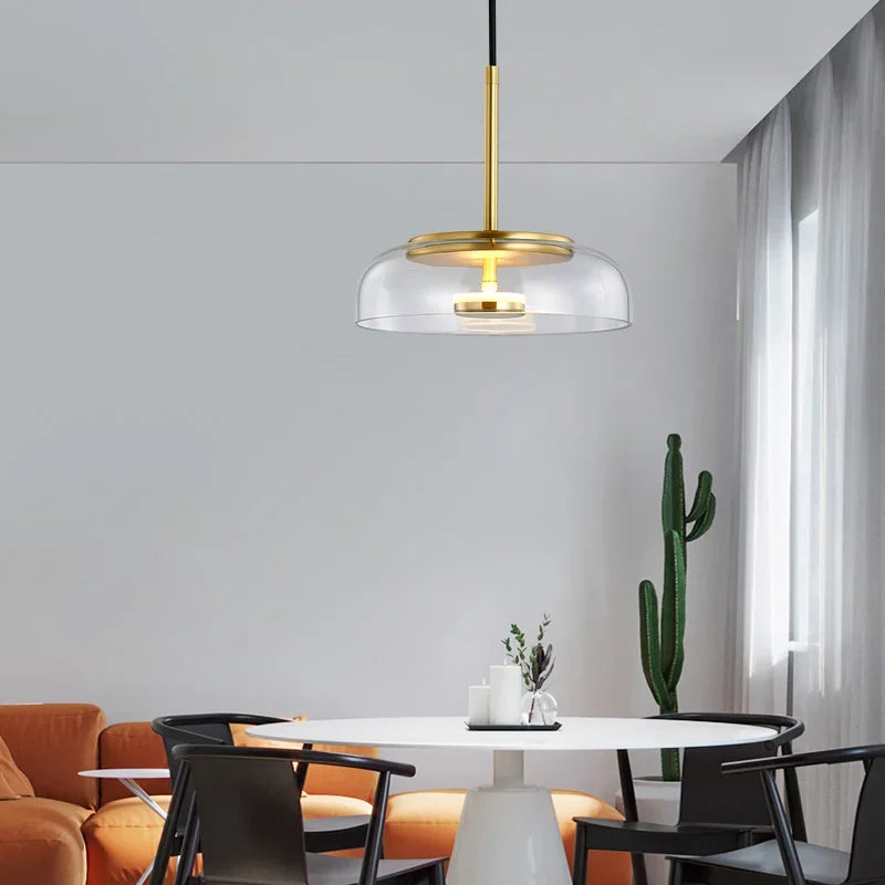 Glass Pendant LED Light Fixture - Modern Minimalist Hanging Lamp for Dining Room