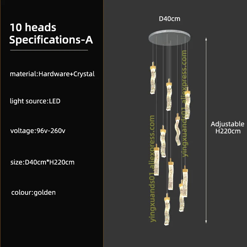 Modern LED Crystal Chandelier for High Ceilings