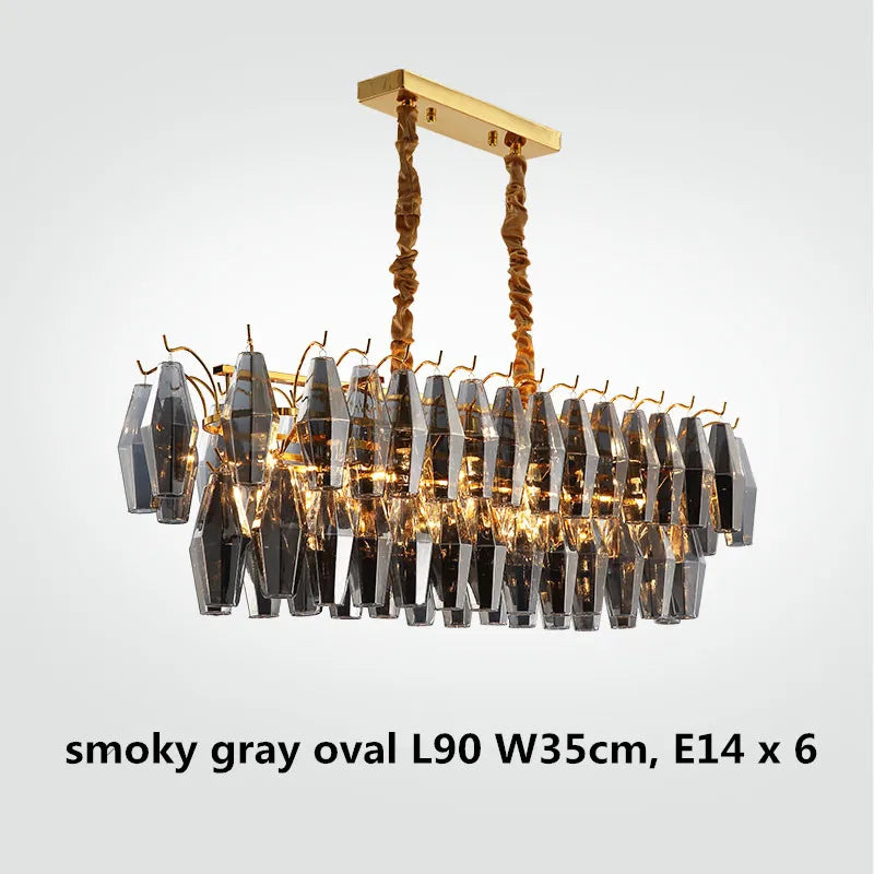 Modern Luxury Metal Amber Glass Pendant Lights Gray Chain Lighting Fixture