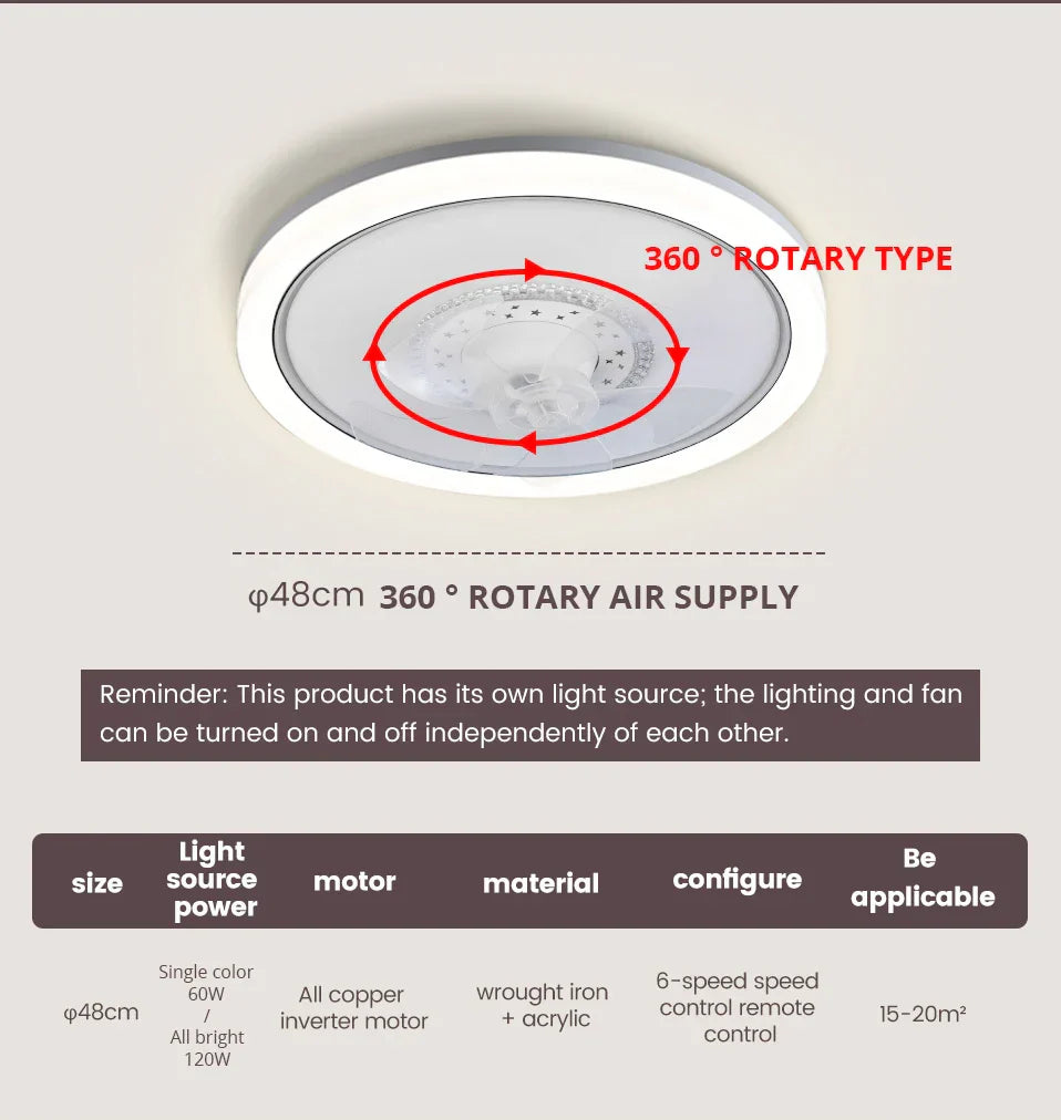 Modern White Ceiling Fan Light 120W LED Remote Control Dimmable Chandelier Fan