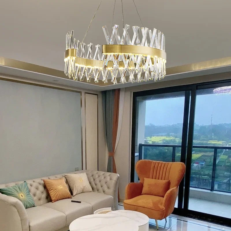 Semi Round Crystal Pendant Light: Modern Design for Living Room, Restaurant Suspended Lighting