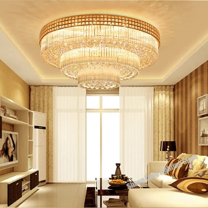Crystal LED Chandelier Cake Ceiling Lamp for Living Room Bedroom Kitchen Hotel