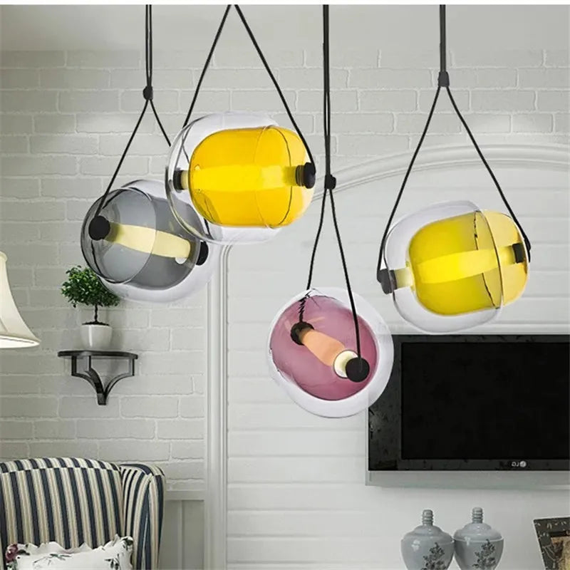 Czech Glass Capsule Pendant Light for Colorful LED Restaurant Bar Chandelier