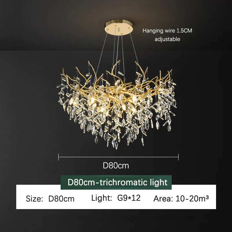 Luxury Gold Branch Crystal Chandelier for Modern Living Room and Home Hall