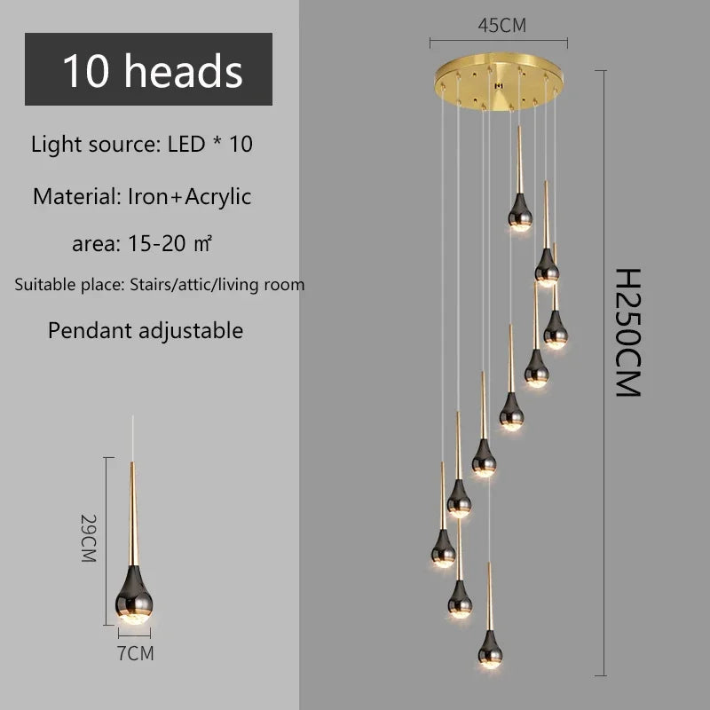 Modern LED Chandelier for Villa Living Room, Staircase Pendant Light