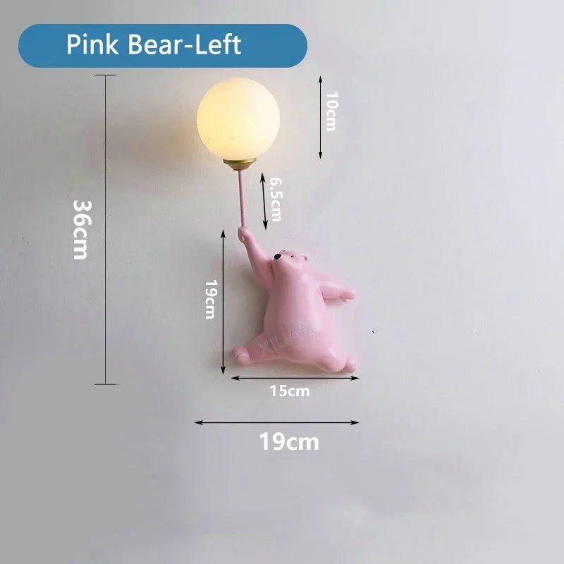 Kids Bear Wall Light Moon Decor for Girl Bedroom