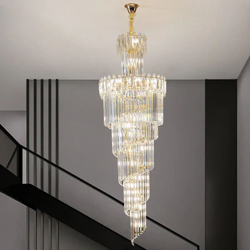 Crystal Chandelier: Modern Duplex Villa Hall Light Luxury Rotating Hollow Strip Crystal