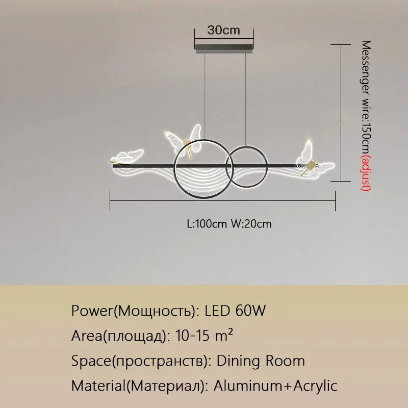 Butterfly Chandelier: Modern Minimalist Pendant Lamp for Dining Room, Study, Bar