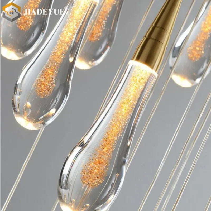 Modern LED Staircase Chandelier for Living Room Villa Duplex Building Rotation