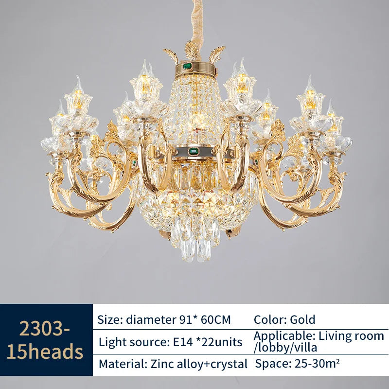 Elegant Duplex Crystal Chandelier for Villa Living Room & Hotel Lobby