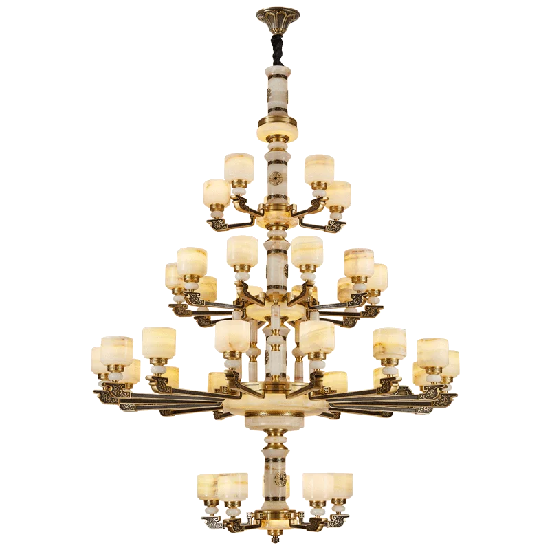 Luxury Copper Jade Chandelier for Living, Dining & Bedroom - Hollow Design