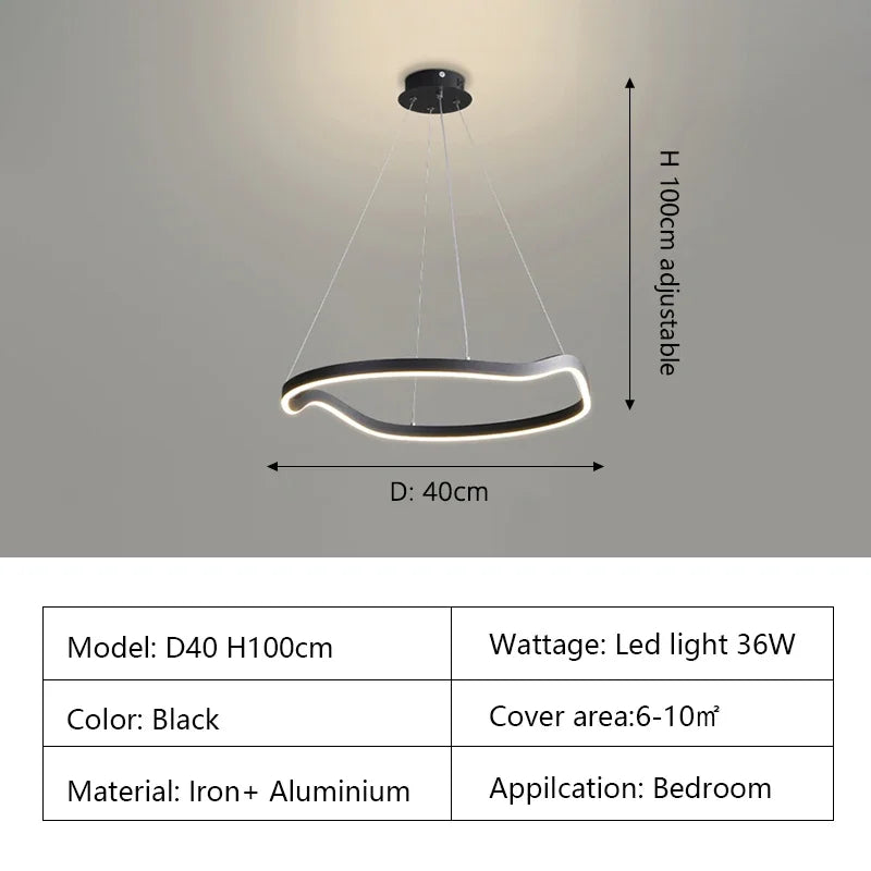 Modern Curve Ring LED Pendant Chandelier for Living Dining Bedroom