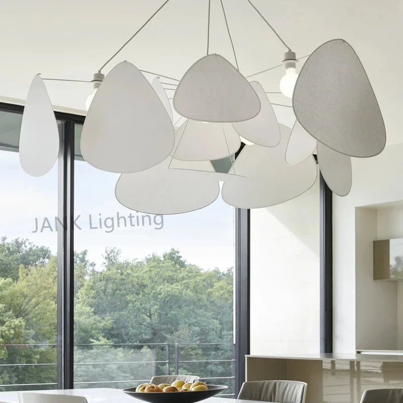 Leaf Grid Chandelier: Designer White Fabric Screen Suspension Lighting for Kitchen Island, Living Room, Bedroom