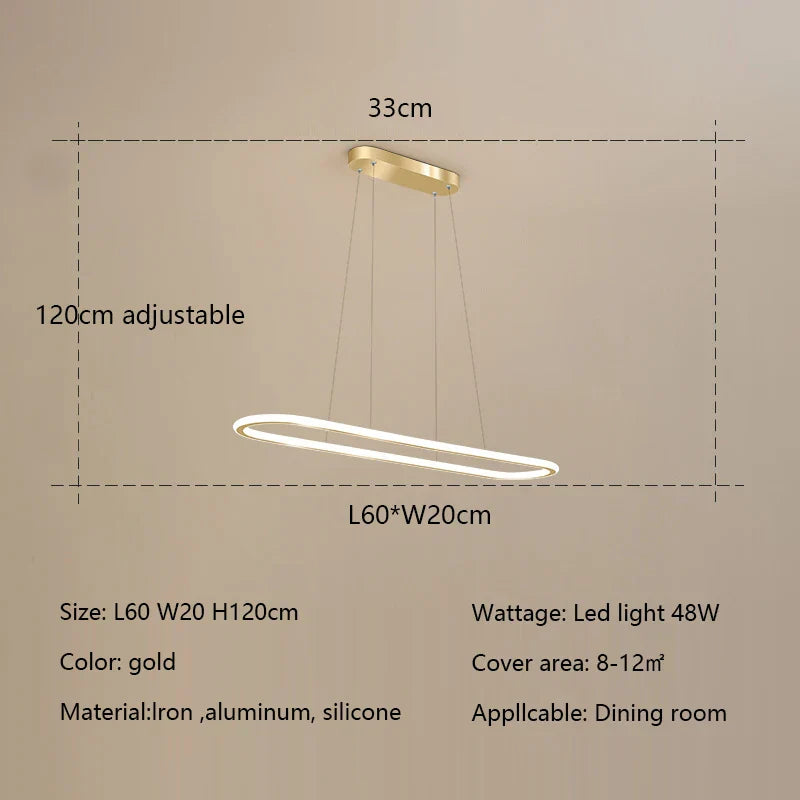 Gold Oval LED Chandelier Dimmable Dining Room Pendant Light Fixture
