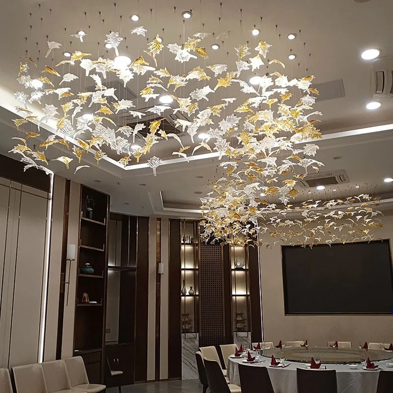 Glass High Ceiling LED Chandeliers Modern Living Room Luxury Design