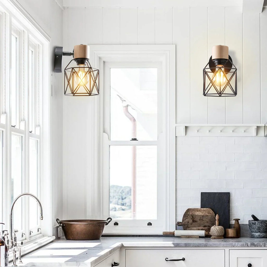 Vintage Wire Cage Wall Sconces Lights for Home Decor