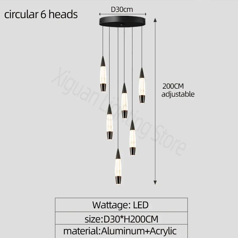 Modern Duplex High-rise LED Chandelier in Black Gold