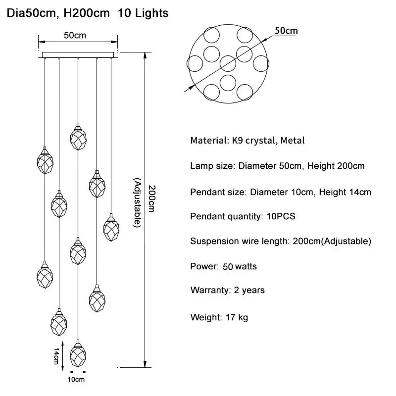 Diamond Crystal Ball Chandelier, Luxury LED Light Fixture for Staircase and Living Room
