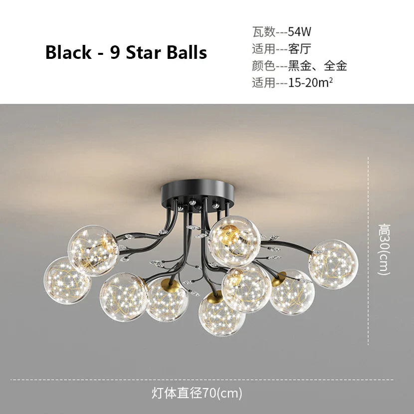 Glass Bubble Ball Crystal LED Ceiling Light - Black Gold Aesthetic Décor