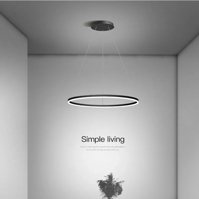 Modern LED Dimmable Chandelier Suspend Lighting, Aluminium Circle Ring Pendant Lights