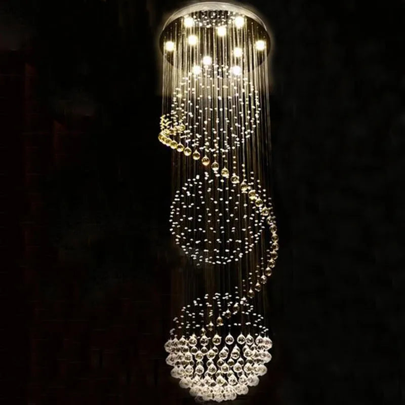LED Crystal Spiral Chandelier for Staircase Bedroom Hallway Showcase