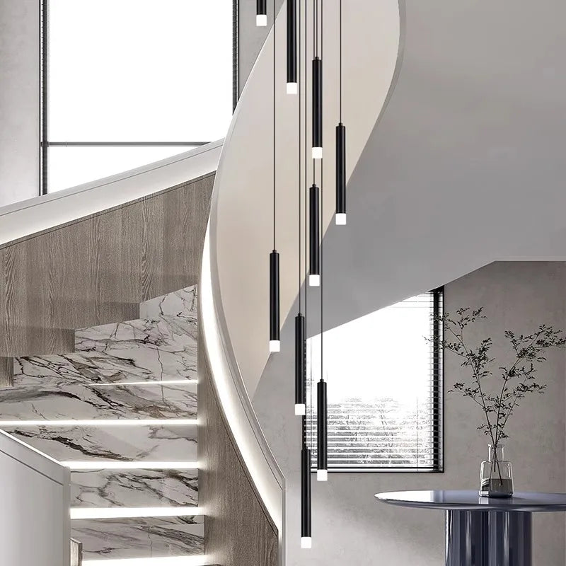 LED Staircase Chandeliers: Modern Pendant Light Lamps for Living Room Decor