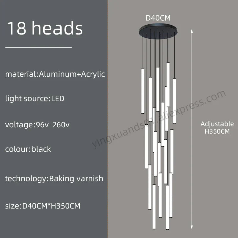 Loft Black Chandelier: Acrylic Villa Ceiling Lamp for Living Room & Staircase