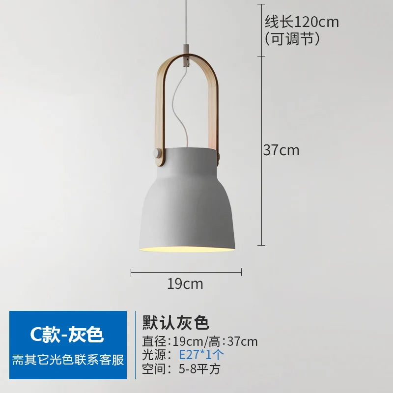 Nordic Wooden Pendant Light E27 Hanging Lamp for Interior Bedroom Kitchen Dining