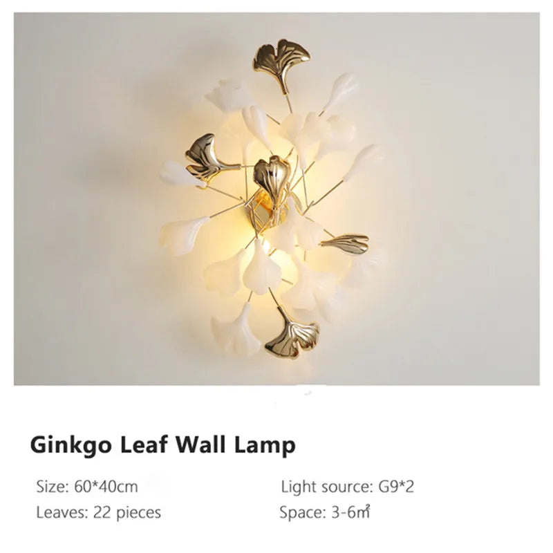 Gold Branches Chandelier with Porcelain Leaves Pendant Light - Luxury Living room Decor