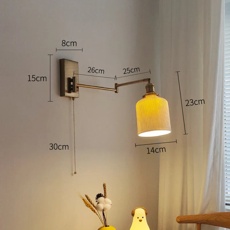 Brass Swing Arm Wall Sconce Creamic Wall Lights