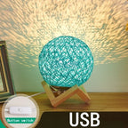 Minimalist Rattan Ball LED Table Lamp with Solid Wood Base