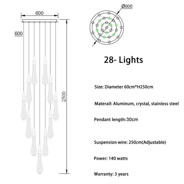 Crystal LED Chandelier: Modern Loft Art Pendant Lighting for Restaurant, Bar, Staircase