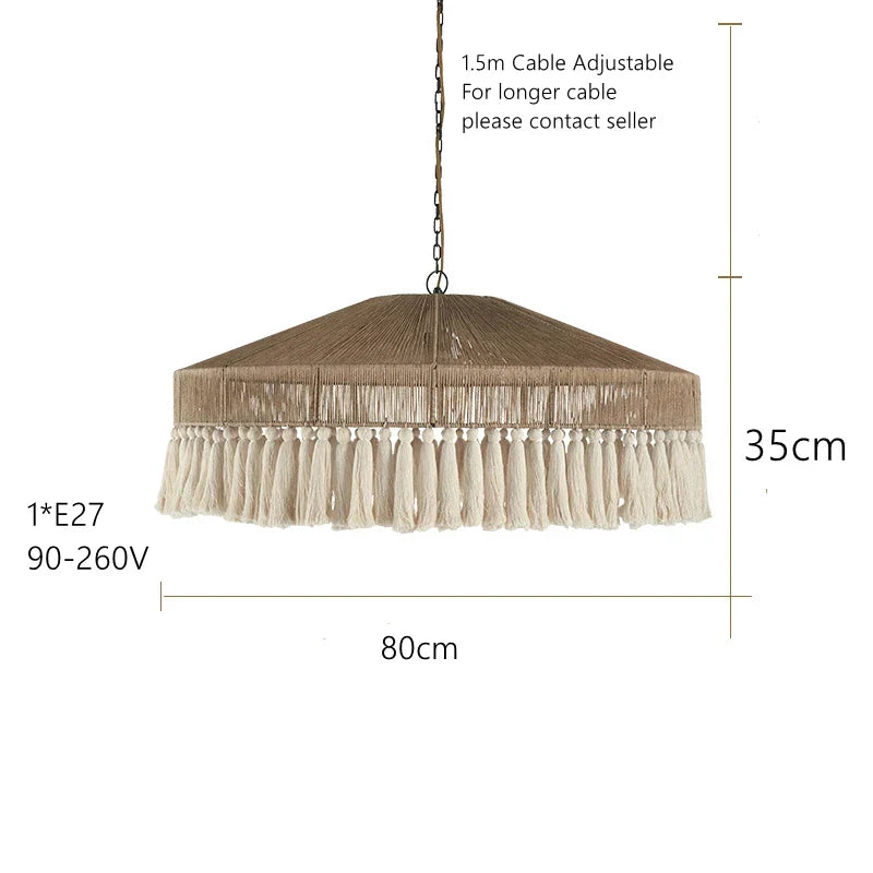 Bohemian Tassel Chandelier: Handmade Nordic Pendant Lamp for Bedroom, Living Room, Kitchen
