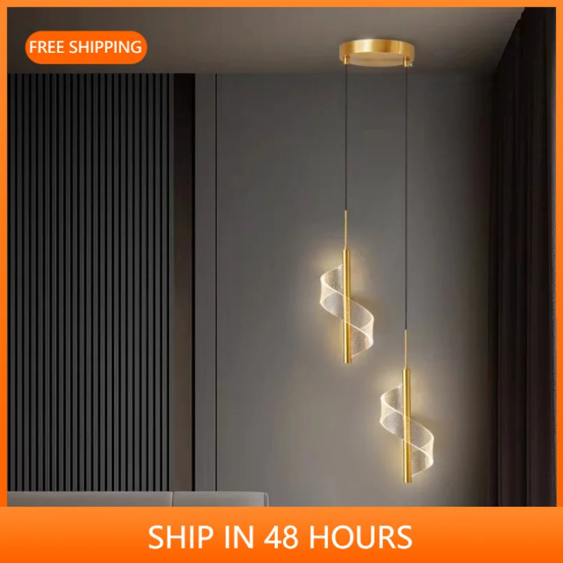 Spiral LED Pendant Chandelier for Indoor Kitchen Bedroom Hotel Ceiling Decoration