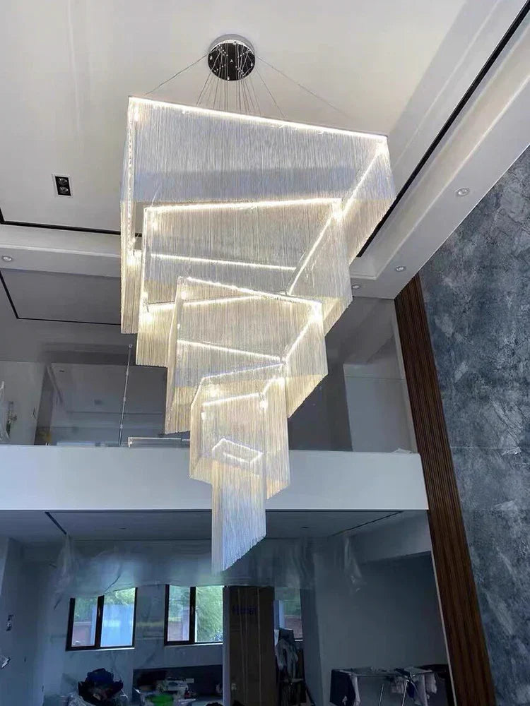 Modern Aluminum Chain Tassel Chandelier for Living Room Hotel, Artistic Large Size