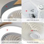 Wood Ceiling Fan Light Remote Control Dimmable LED Indoor Kids Light