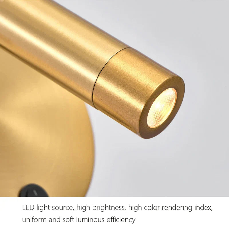Modern Nordic Wall Lamp Sconce Black Brass Rotating Reading Light 3W
