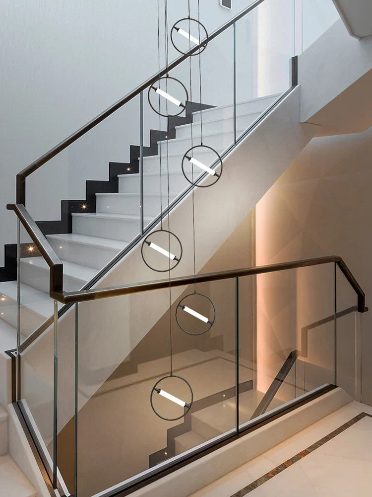 Modern LED Chandelier Ring Light Lamp Suspension Staircase Lighting