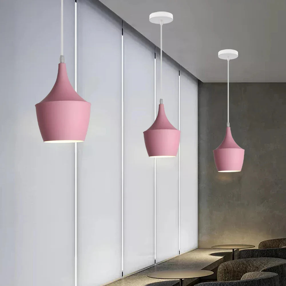 Nordic Pink Chandelier LED Pendant Light Modern Minimalist Ceiling Lamp