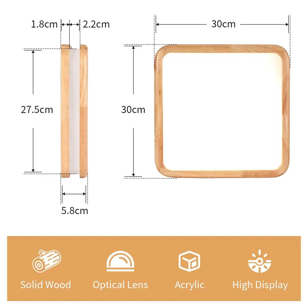 Nordic Wooden LED Ceiling Light Modern Acrylic Lampshade Fixture